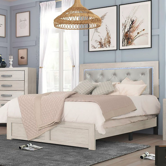 Crown Mark Furniture Jaylen King Upholstered Panel Bed in Gray