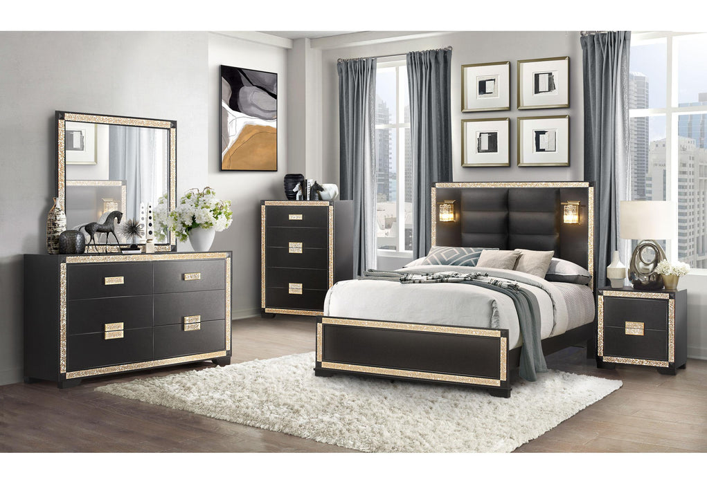 BLAKE BLACK/GOLD FULL BED GROUP WITH LAMPS