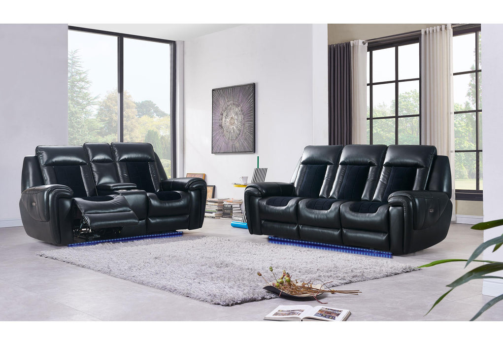 U0700 BLANCHE BLACK/VELVET POWER RECLINING SOFA / POWER CONSOLE RECLINING LOVESEAT
