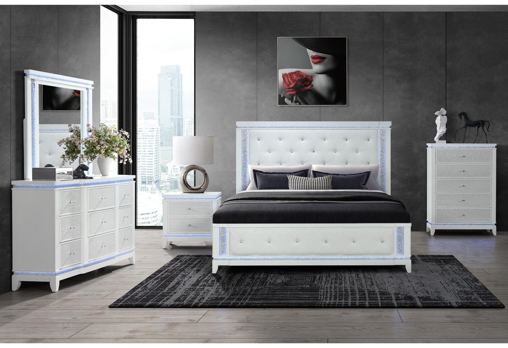 ALINA WHITE QUEEN BED GROUP WITH LED