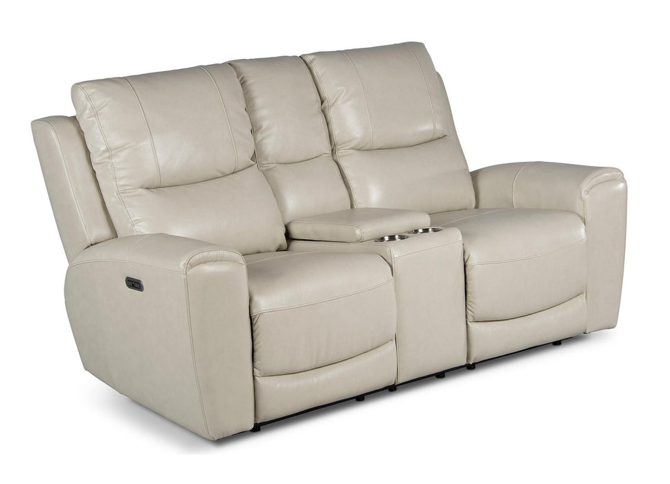 Steve Silver Laurel Leather Dual Power Reclining Console Loveseat in Ivory