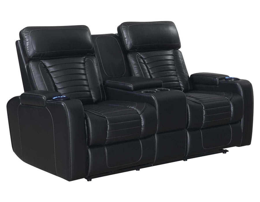 Steve Silver Lavon Dual Power Leatherette Console Loveseat in Midnight