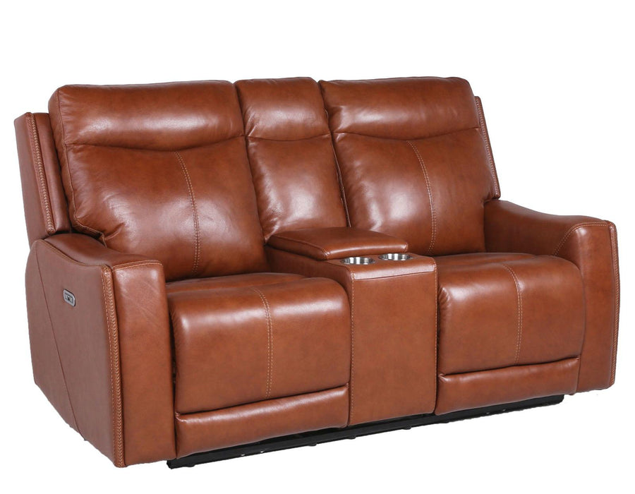 Steve Silver Natalia Leather Dual Power Reclining Console Loveseat in Coach
