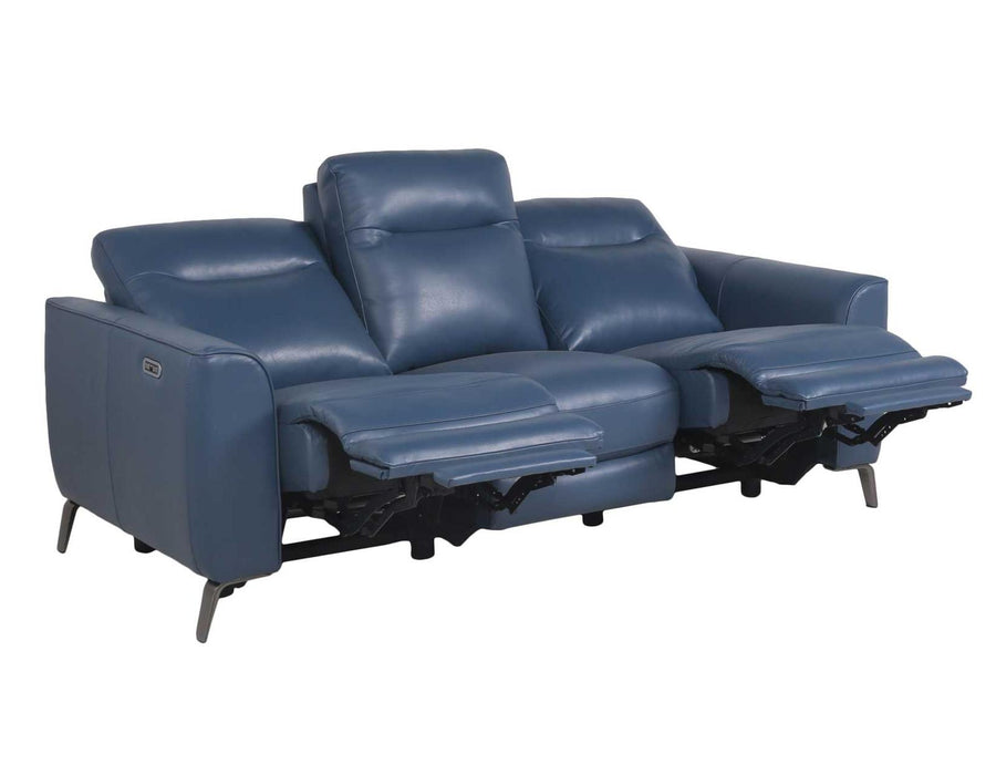 Steve Silver Sansa Leather Dual Power Reclining Sofa in Ocean Blue
