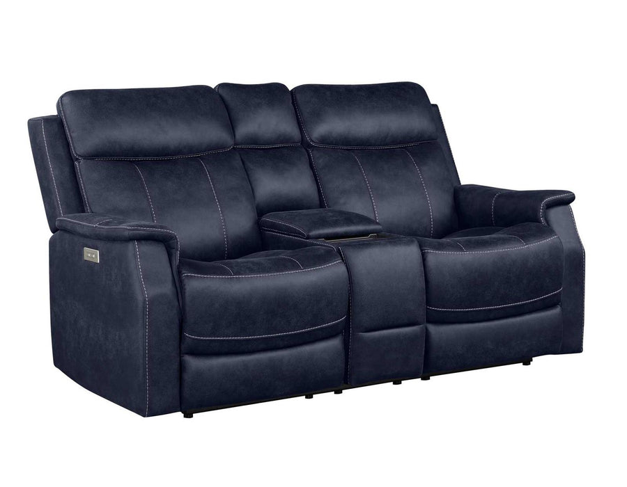 Steve Silver Valencia Dual Power Leatherette Reclining Console Loveseat in Ocean Blue