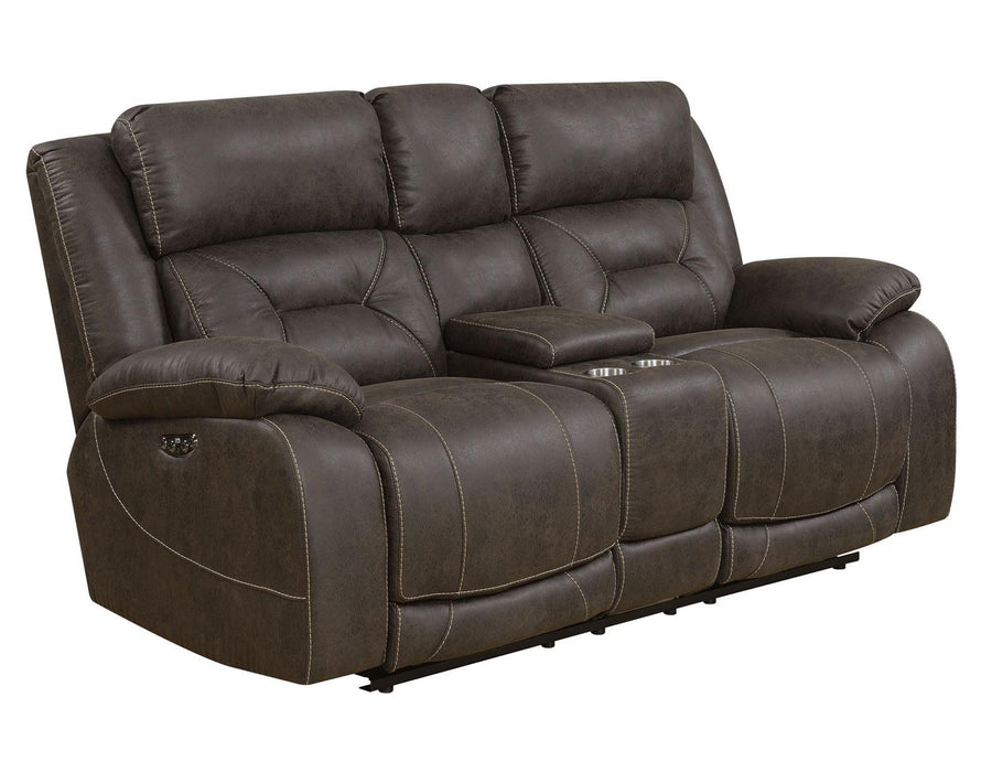 Steve Silver Aria Dual Power Reclining Console Loveseat in Saddle Brown
