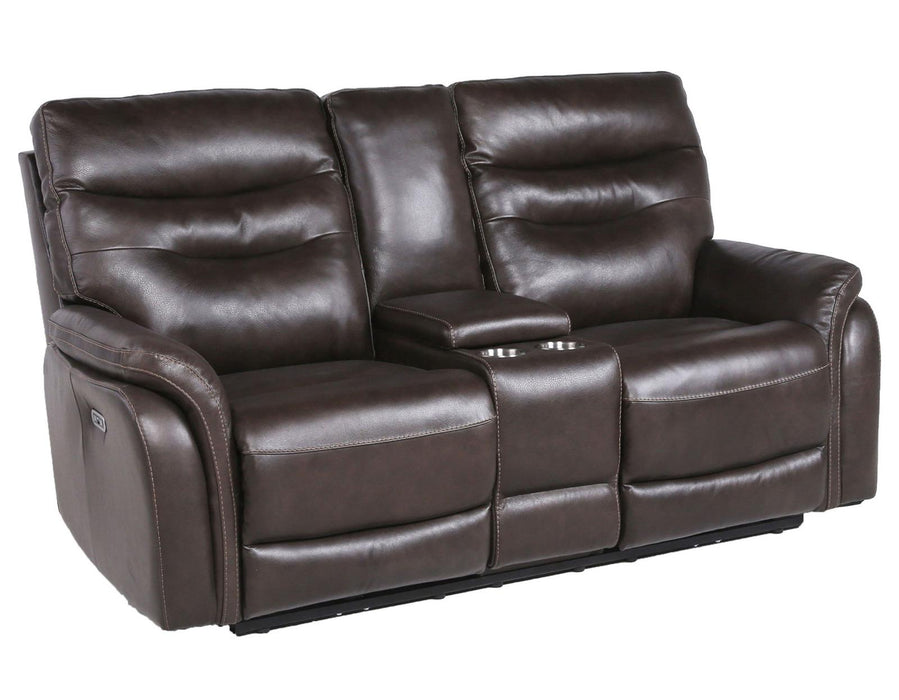 Steve Silver Fortuna Leather Dual Power Reclining Console Loveseat in Coffee