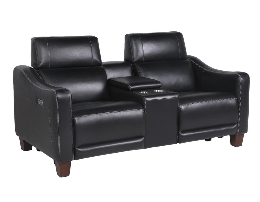 Steve Silver Giorno Dual Power Leather Console Loveseat in Midnight