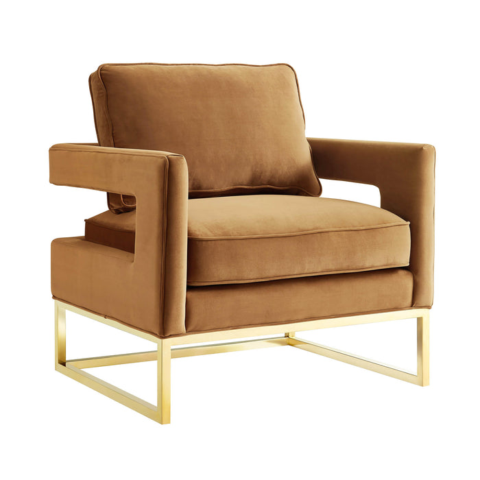 Avery Cognac Velvet Chair With Polished Gold Base - UK