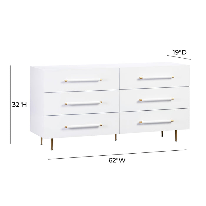 Trident White 6 Drawer Dresser - UK