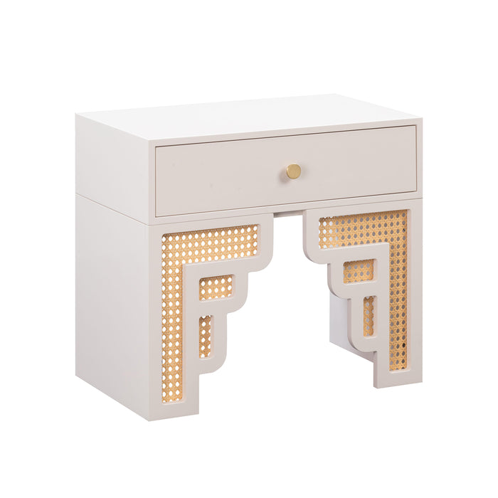 Suzie Cream & Rattan Nightstand - UK