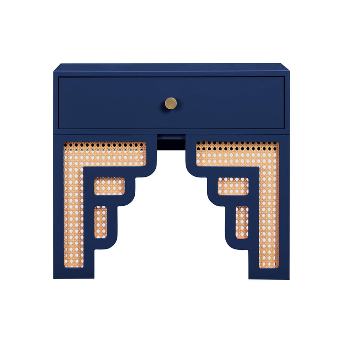 Suzie Navy & Rattan Nightstand - UK
