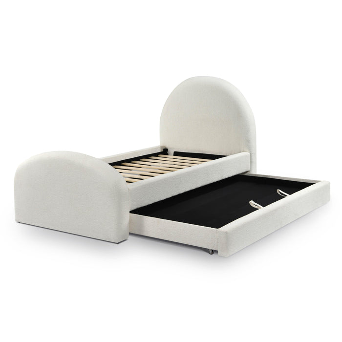 Moon Cream Boucle Twin Trundle Bed - MR ZEE FURNITURE