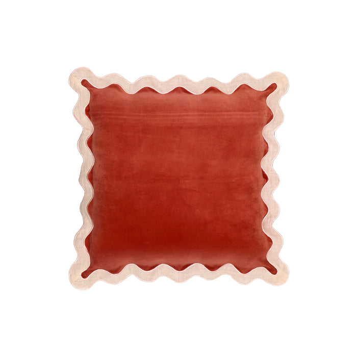 Scalloped Edge Cream and Rust Cotton Velvet Throw Pillow 9