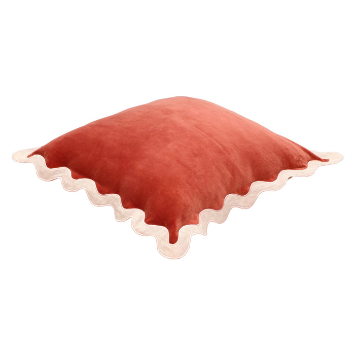 Scalloped Edge Cream and Rust Cotton Velvet Throw Pillow 9