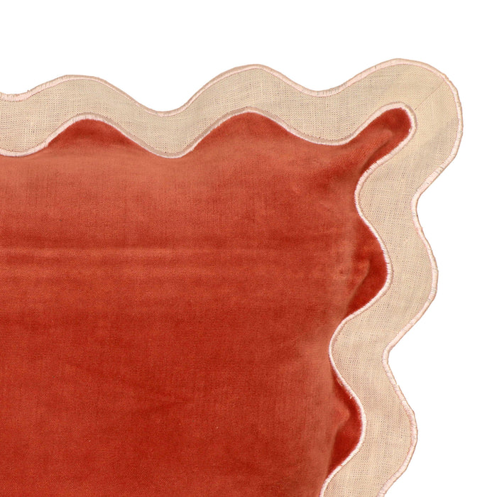 Scalloped Edge Cream and Rust Cotton Velvet Throw Pillow 9