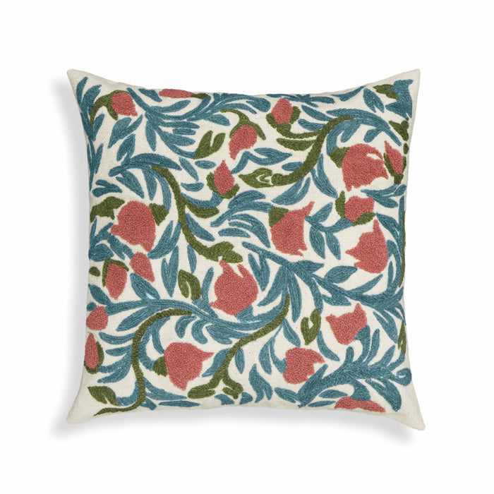 Tulip Embroidered Floral Wool 20 inch Square Accent Cushion