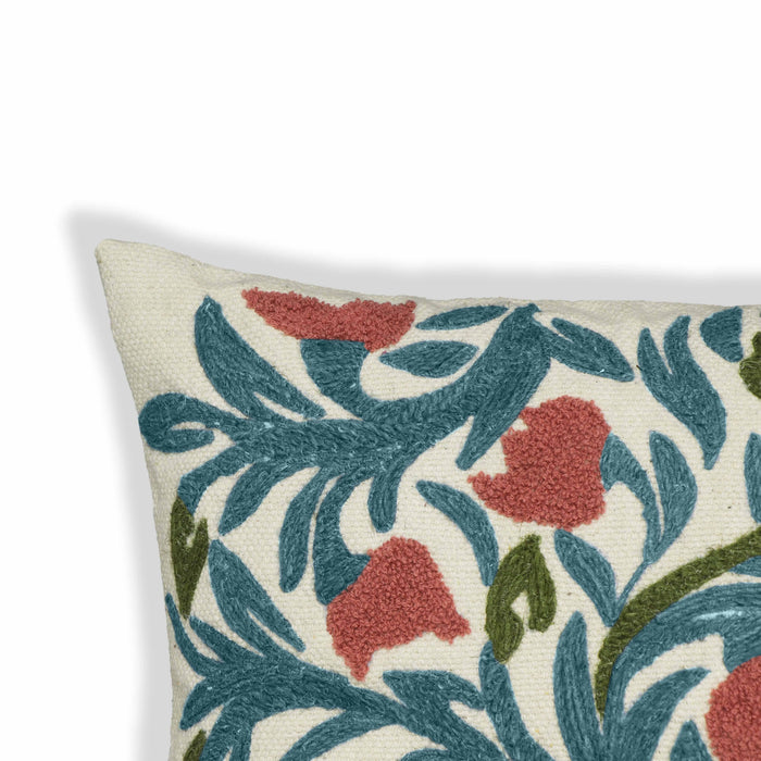 Tulip Embroidered Floral Wool 20 inch Square Accent Cushion
