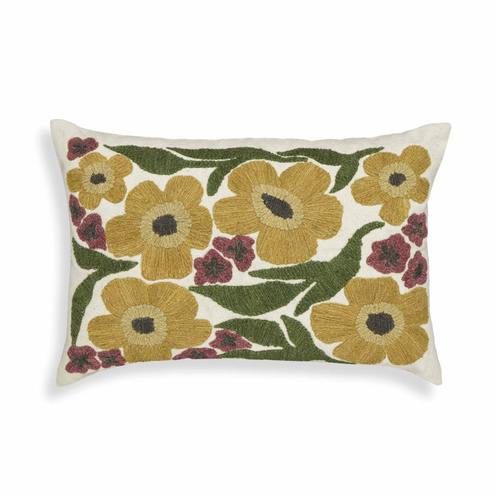 Blossom Embroidered Daisy Wool 24 x 16 inch Accent Cushion
