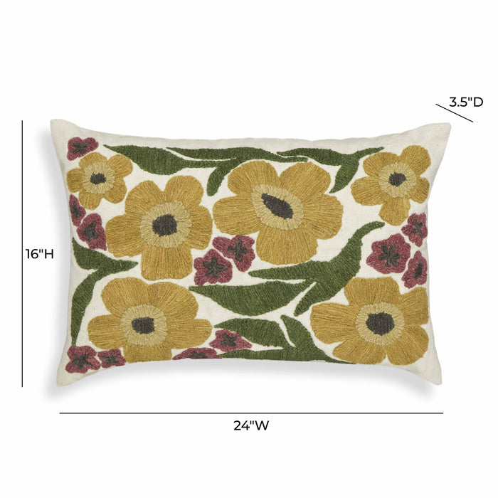 Blossom Embroidered Daisy Wool 24 x 16 inch Accent Cushion