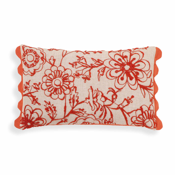 Portia Orange Embroidered Cotton Flex 20 x 12 inch Accent Cushion