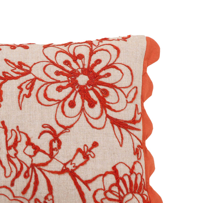 Portia Orange Embroidered Cotton Flex 20 x 12 inch Accent Cushion