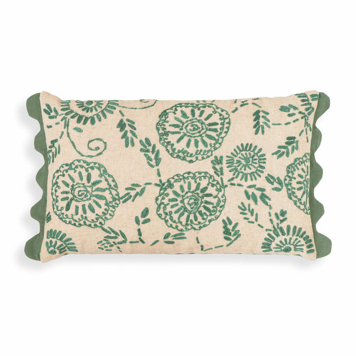 Portia Aqua Embroidered Cotton Flex 20 x 12 inch Accent Cushion