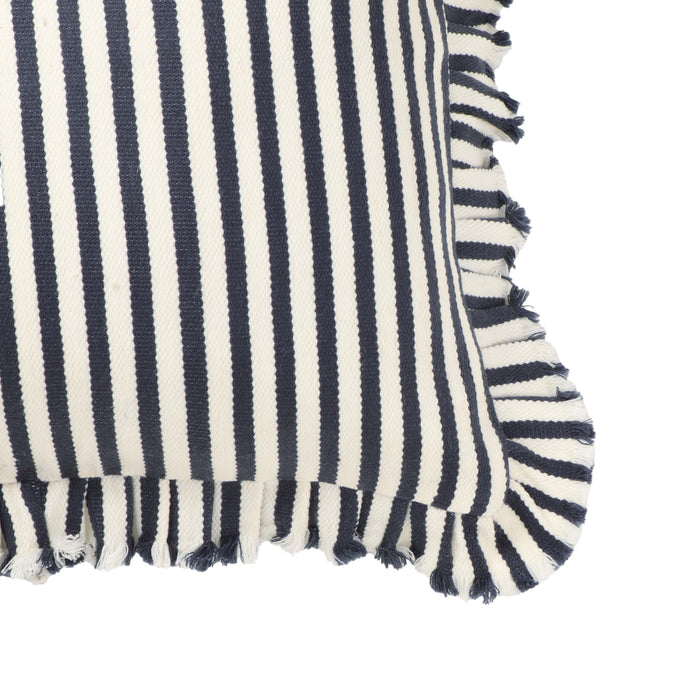 Alessia Navy Striped Ruffle 20 inch Square Accent Pillow