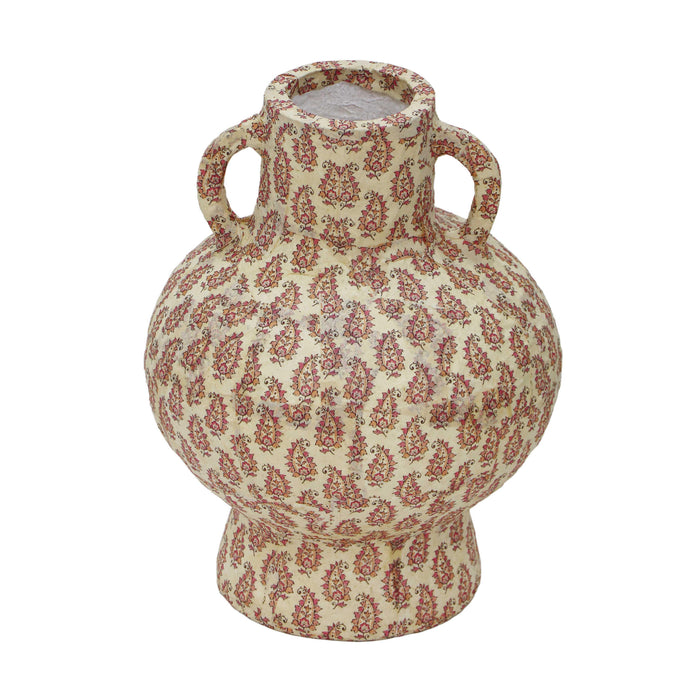 Cotton Mache Vase in Peach Paisley
