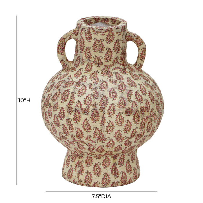 Cotton Mache Vase in Peach Paisley