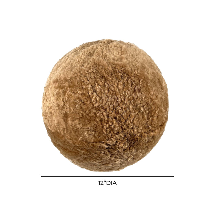 New Zealand Brown Genuine Sheepskin 12 inch Ball Pillow