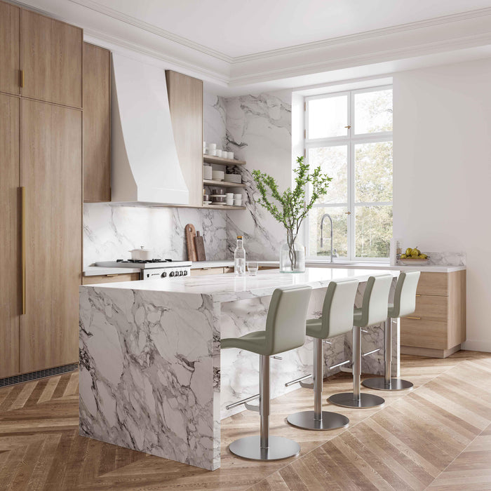 Paddy Light Grey Vegan Leather on Silver Adjustable Stool - UK