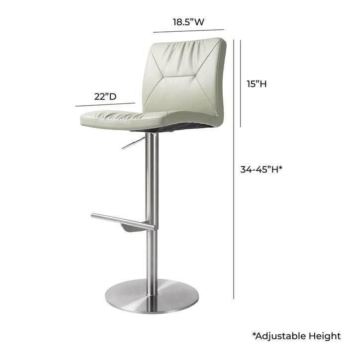 Paddy Light Grey Vegan Leather on Silver Adjustable Stool - UK