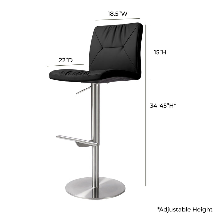 Paddy Black Vegan Leather on Silver Adjustable Stool - UK