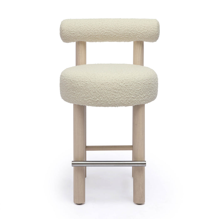 Carmel Cream Boucle and Solid Wood Counter Stool
