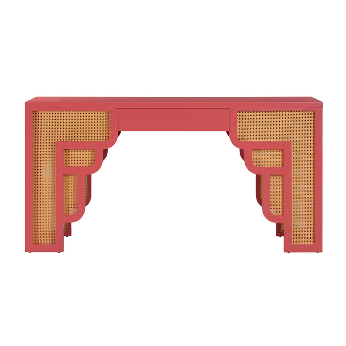Suzie Coral Pink & Rattan Executive Desk - UK