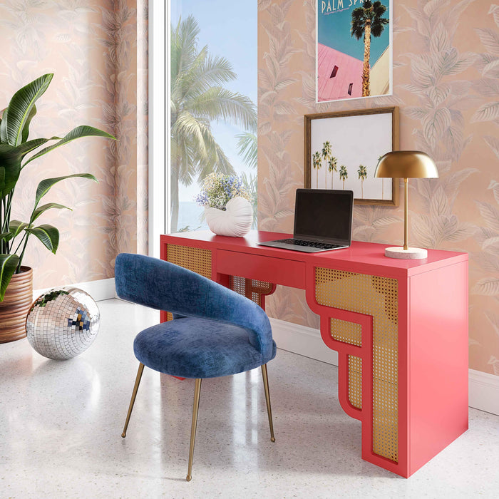 Suzie Coral Pink & Rattan Executive Desk - UK