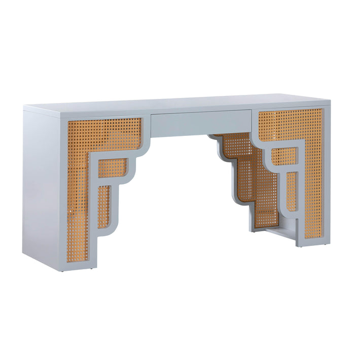 Suzie Pastel Blue & Rattan Executive Desk - UK