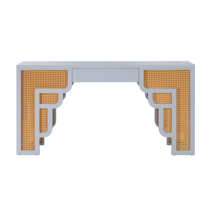 Suzie Pastel Blue & Rattan Executive Desk - UK