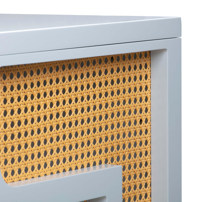 Suzie Pastel Blue & Rattan Executive Desk - UK