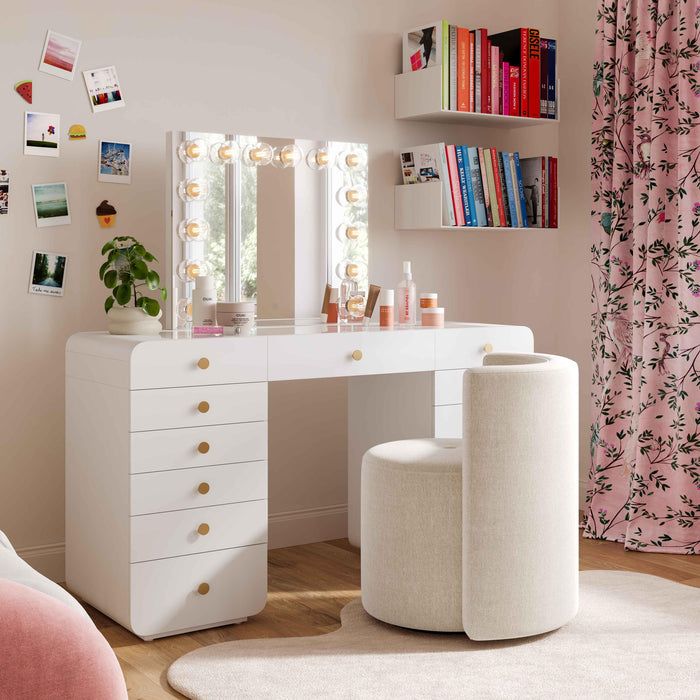 Alyssa Cream Upcycled Velvet Rolling Desk Chair