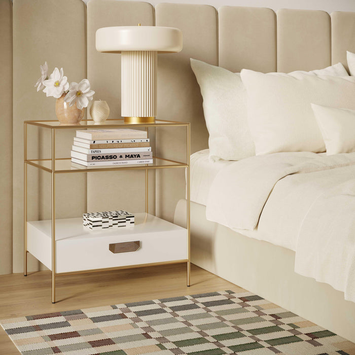 Darla Cream Glass Nightstand - UK