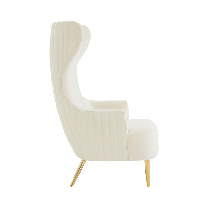 Julia Cream Velvet Channel Tufted Wingback Chair - UK