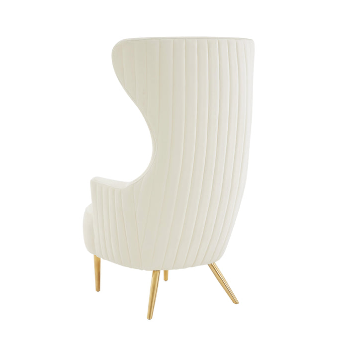 Julia Cream Velvet Channel Tufted Wingback Chair - UK