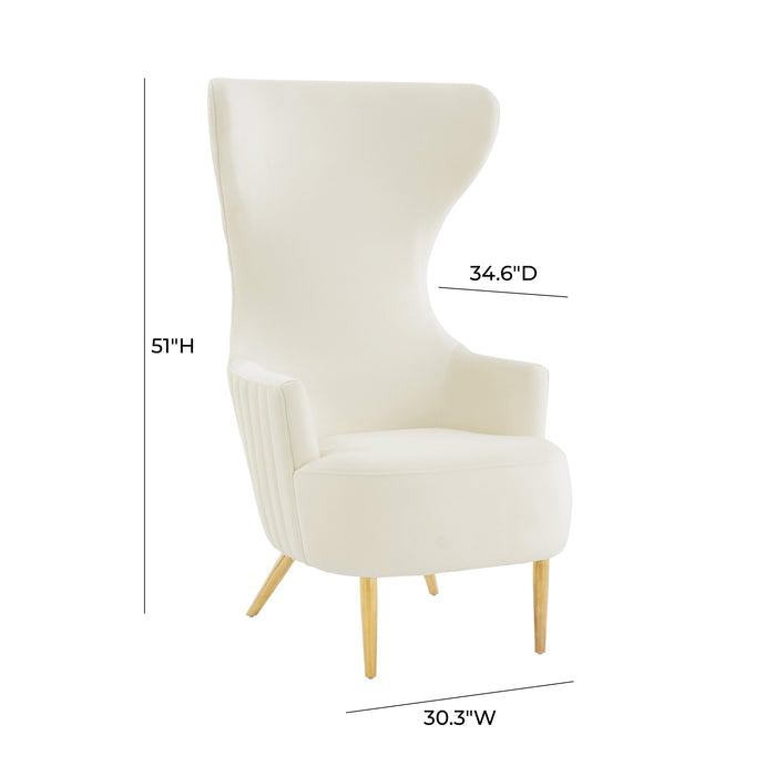 Julia Cream Velvet Channel Tufted Wingback Chair - UK