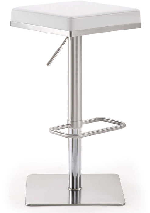 Bari White Performance Vegan Leather and Stainless Steel Adjustable Barstool