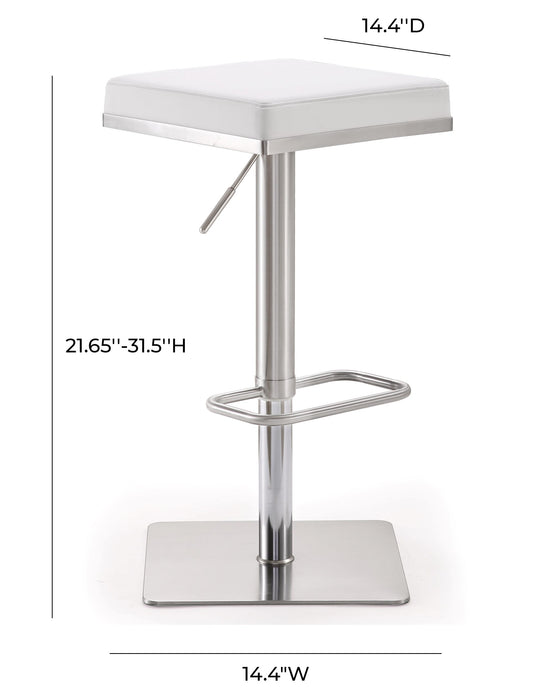 Bari White Performance Vegan Leather and Stainless Steel Adjustable Barstool