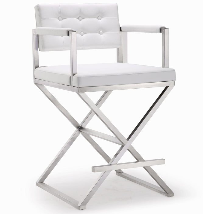 Director White Stainless Steel Counter Stool