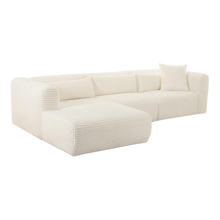 Tarra Fluffy Oversized Cream Corduroy Modular LAF Sectional - UK