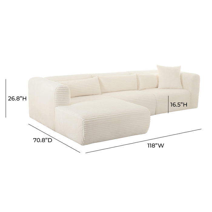 Tarra Fluffy Oversized Cream Corduroy Modular LAF Sectional - UK